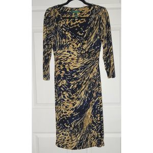 Lauren Ralph Lauren Womens Size 4 Dress 3/4‎ Sleeve Brown Black Blue Pre-Owned